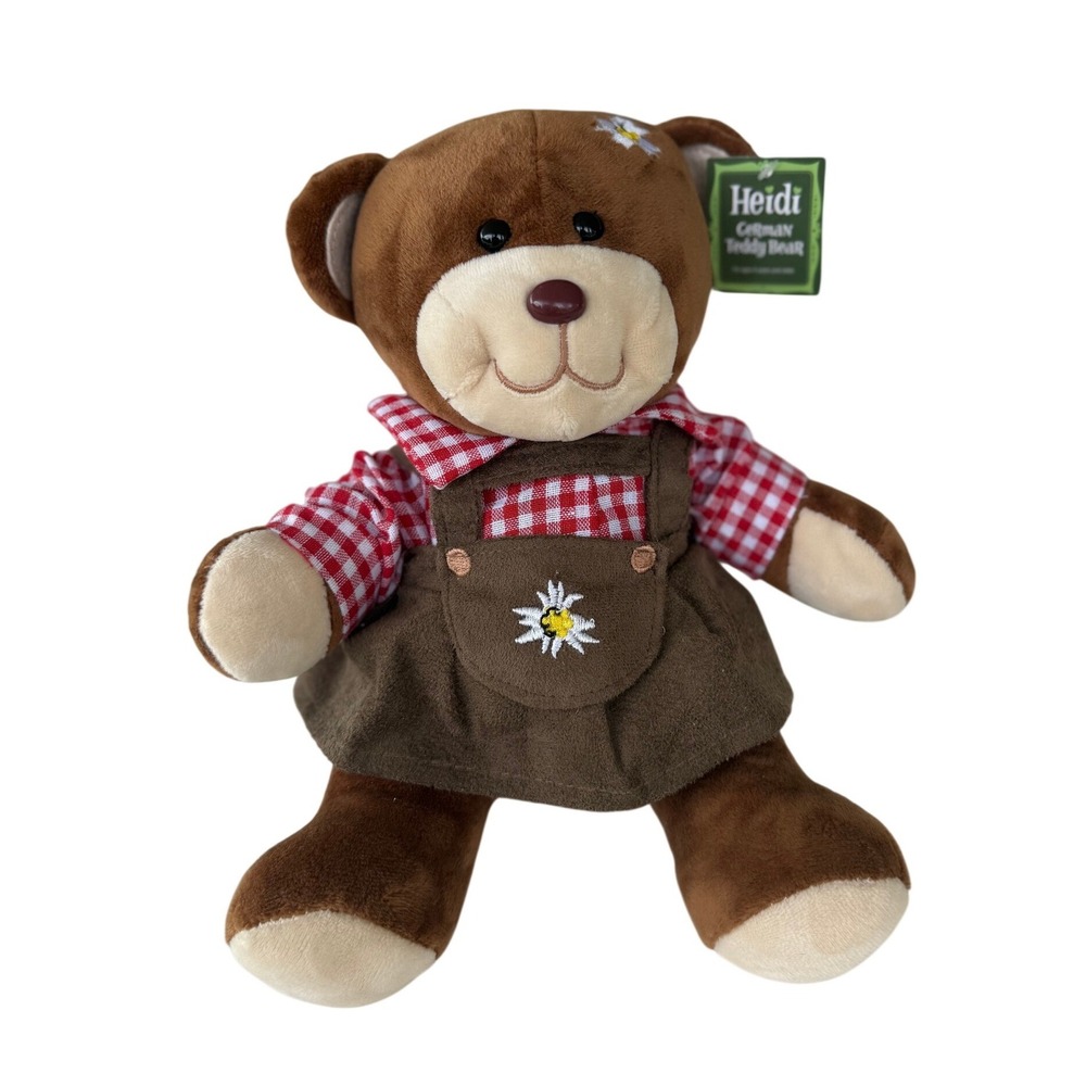 Heidi German Teddy Bear Plush Large Brown Gingham Dirndl Bavarian Souvenir